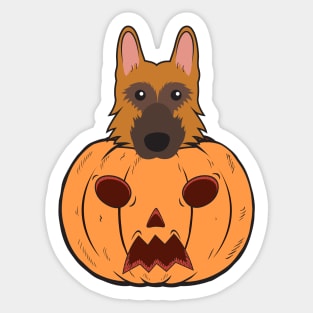 Halloween Cute German Shepherds stuck in a pumpkin head. Sticker